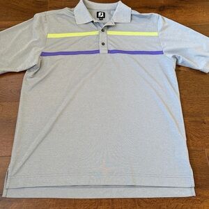 FJ Footjoy Performance Golf Polo Shirt Mens L Gray Stretch Short Sleeve Casual